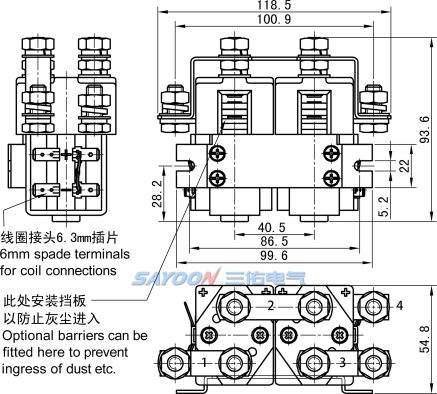 Контактор постоянного тока Sayoon ZJWH100A-2T